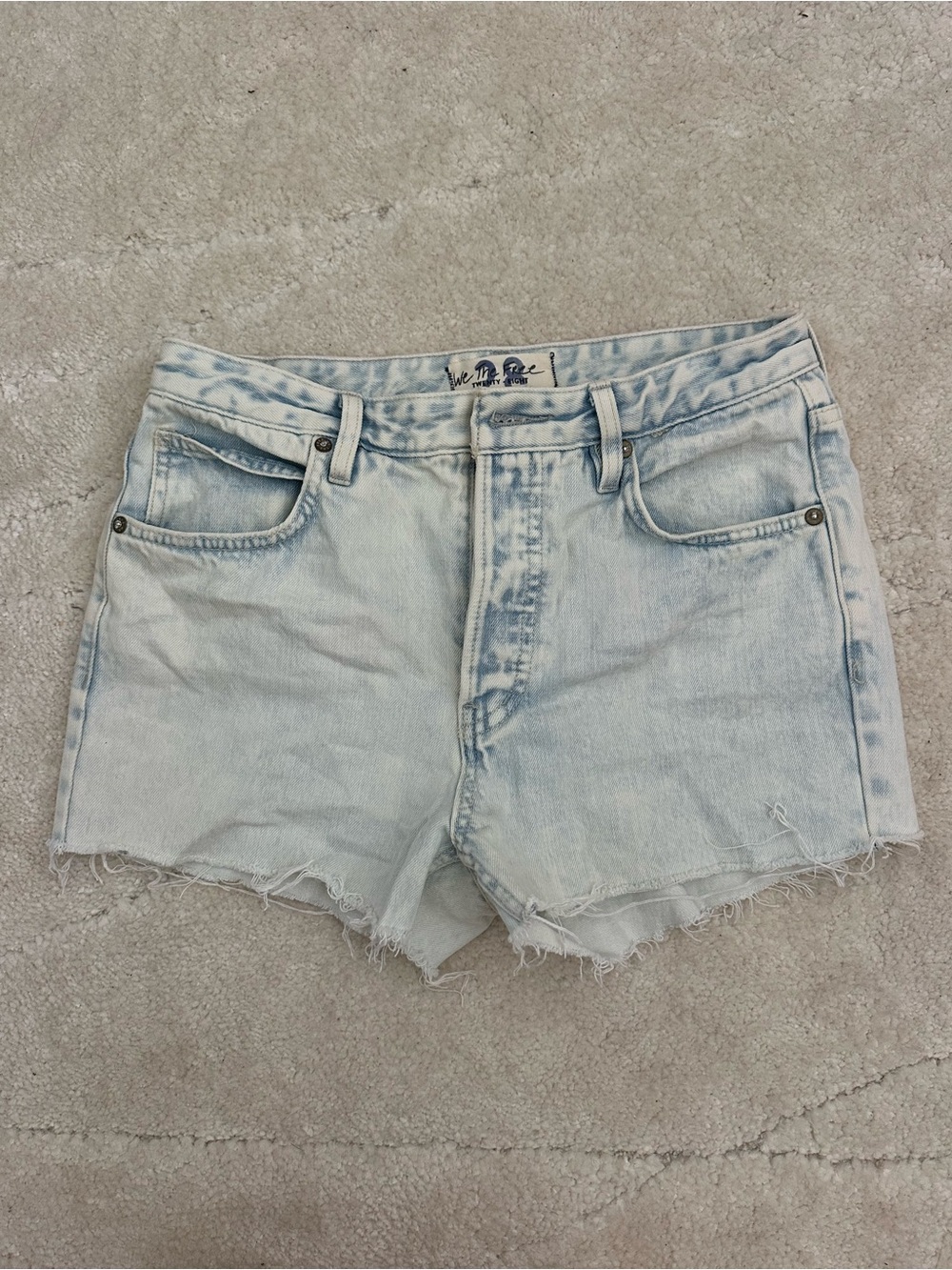We The Free Light Wash Frayed Denim Cutoff Shorts